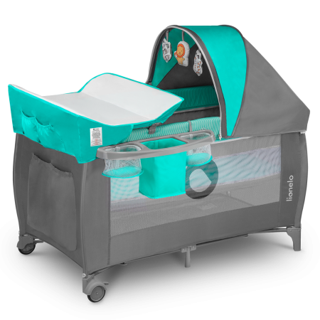 Baby crib Lionelo Sven Plus Turquoise Grey