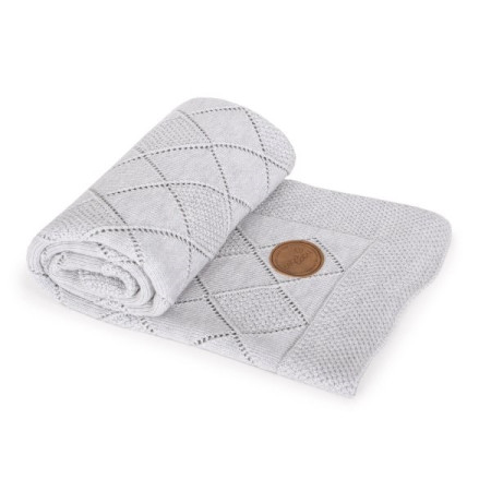 Knitted blanket plaid in a gift box Ceba Beba 90x90 cm Rice stitch light grey
